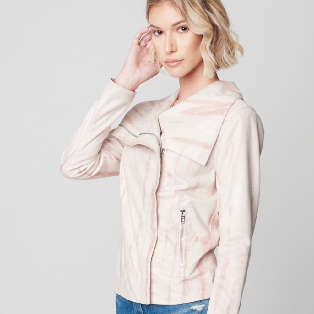NWT BLANK NYC Cropped Moto Jacket in Hippie‎ Dippie Tie Dye Pink Faux Suede S